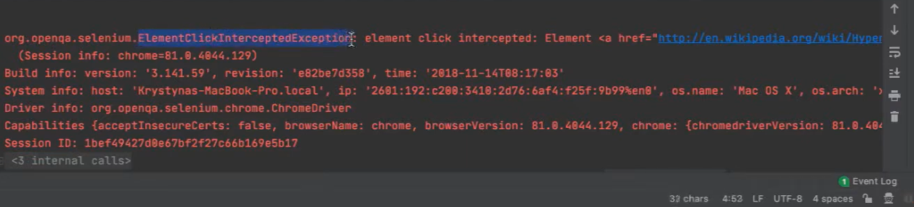 ElementClickInterceptedException in the code