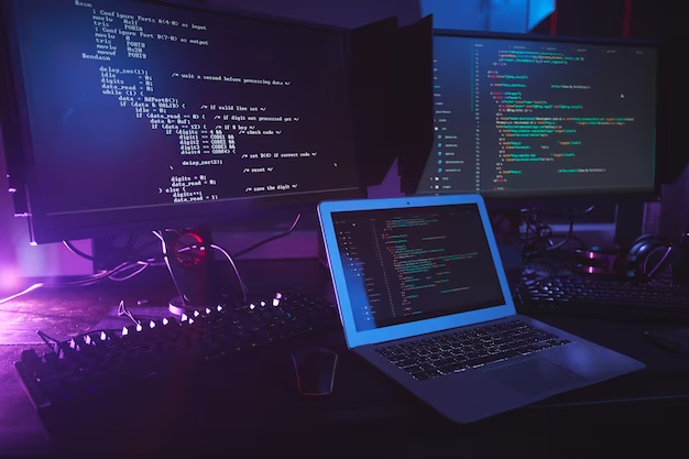 Laptop and computer with written code